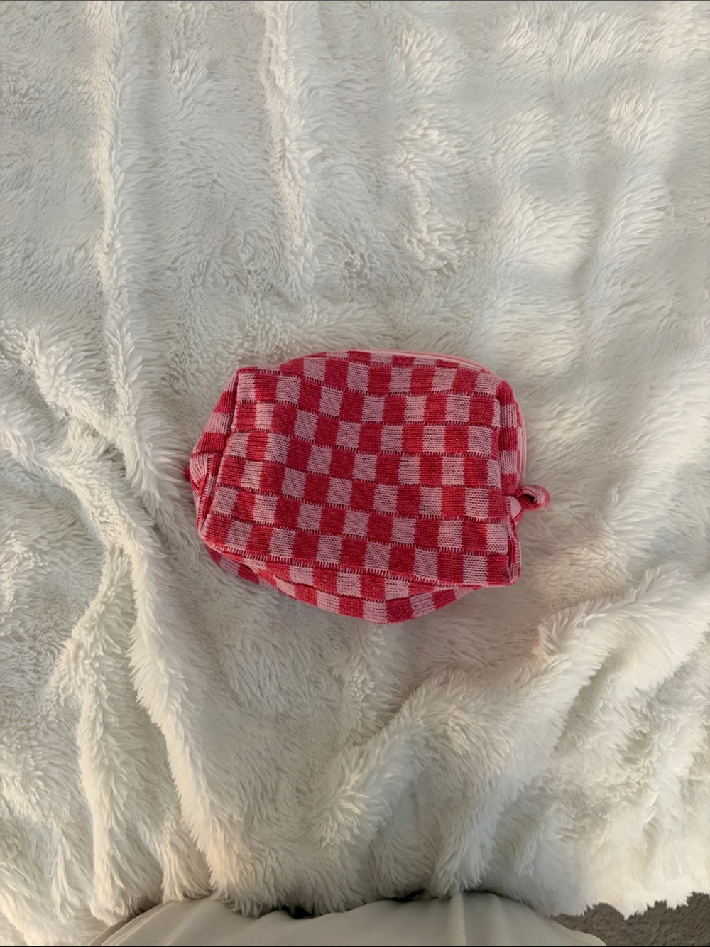 Pink Checkerboard Knit Pouch